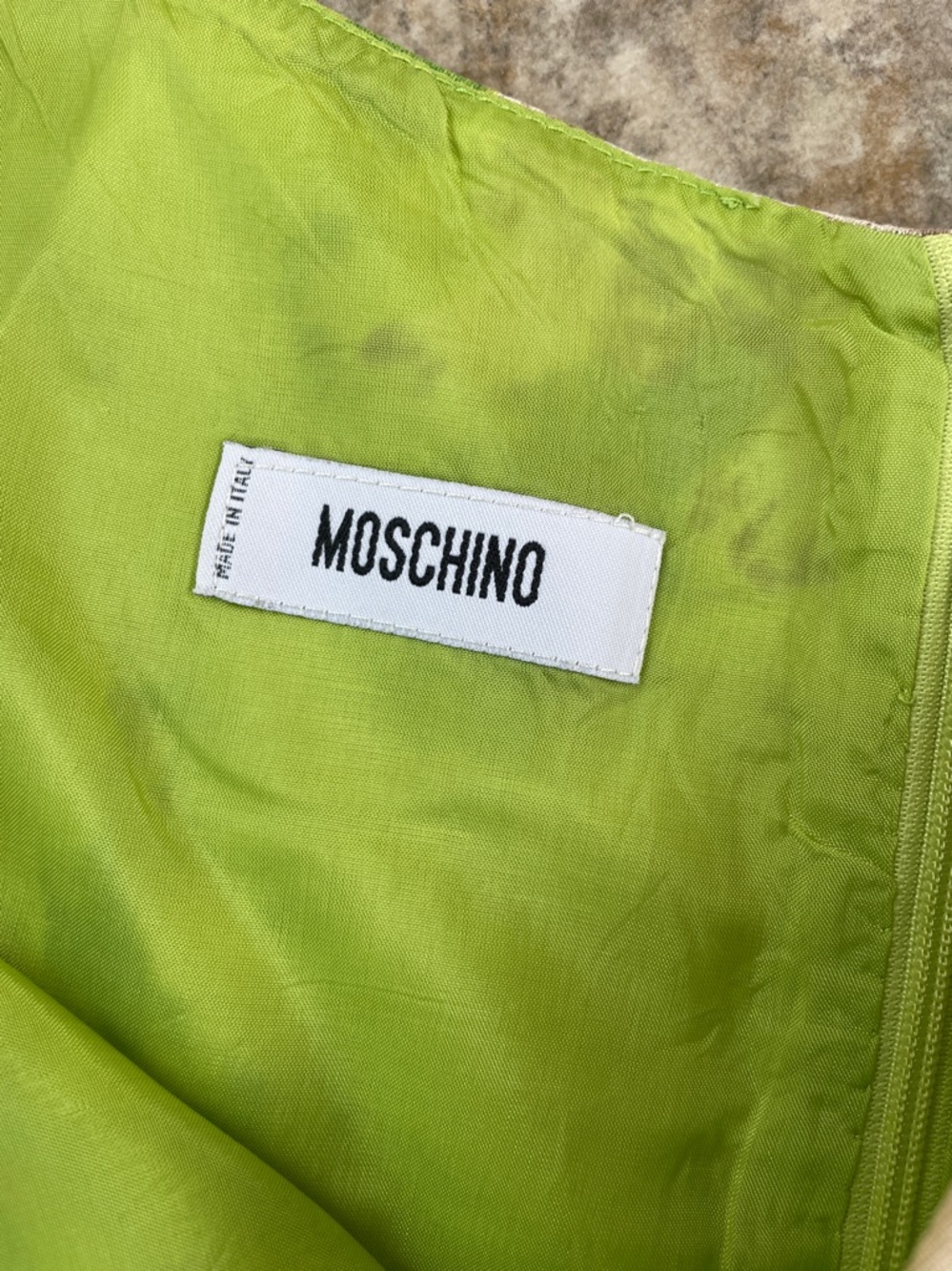 Vintage Moschino Lime Green Linen Pug Signature Lined Dress - Picture 2 of 10